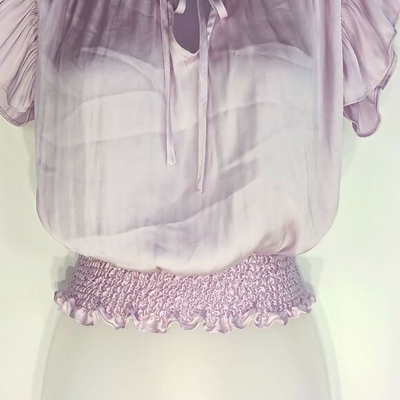 SINCERELY JULES Women’s Lavender Ruffle Smocked Hem Blouse Medium Romantic Boho - Picture 4 of 9